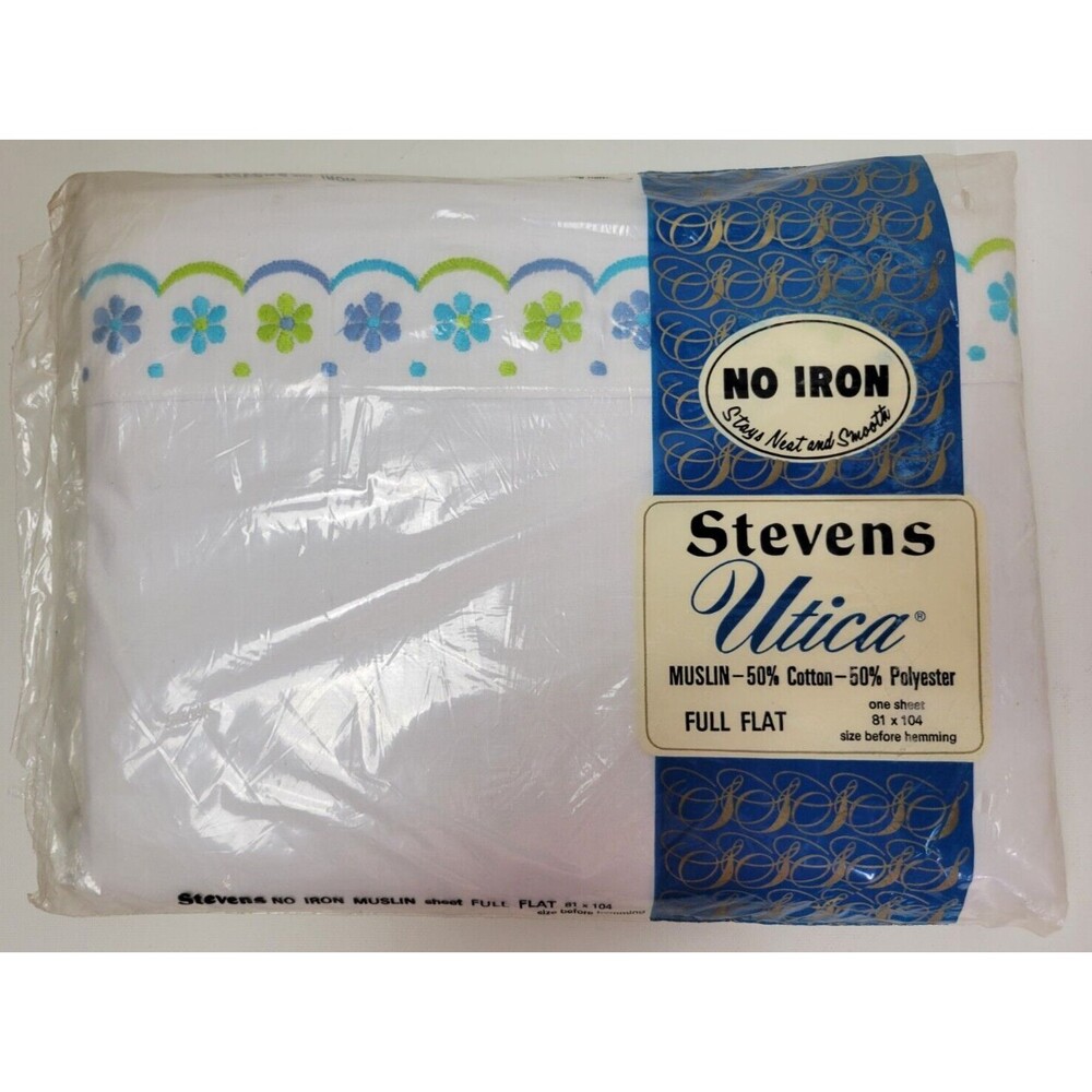 Vtg NIOP‎ Stevens Utica Anastasia Embroidered Floral Full Flat Sheet USA 81x104